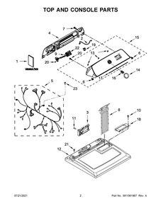 Top And Console Parts Diagram and Parts List for CGD7011LW0  Crosley Dryer