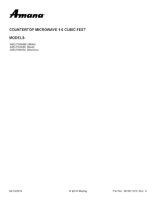 Cover Sheet Diagram and Parts List for AMC2165AW0  Amana Microwave