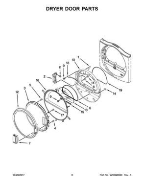 05 - Dryer Door Parts Diagram and Parts List for MLE22PRAYW0  Maytag Washer Dryer Combo