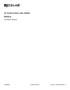 Cover Sheet Diagram and Parts List for JDS1450DS1  Jenn-Air Range