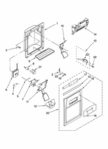 Dispenser Front Parts Diagram and Parts List for MSD2242VES00  Maytag Refrigerator