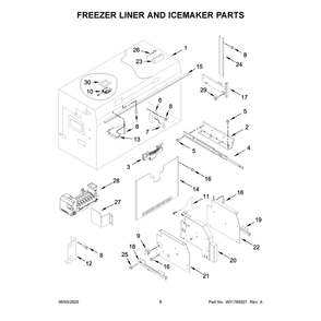 Freezer Liner And Icemaker Parts Diagram and Parts List for JB36NXFXLE25  Jenn-Air Refrigerator