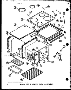 Main Top & Lower Oven Assembly Diagram and Parts List for RCC-3 P72771-2M Amana Microwave