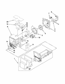Motor And Ice Container Parts Diagram and Parts List for MFI2269VEM1  Maytag Refrigerator