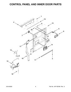 Control Panel And Inner Door Parts Diagram and Parts List for JDPSS244PL1  Jenn-Air Dishwasher