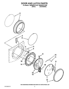 02 - Door And Latch Parts Diagram and Parts List for YMHWE251YL00  Maytag Washer