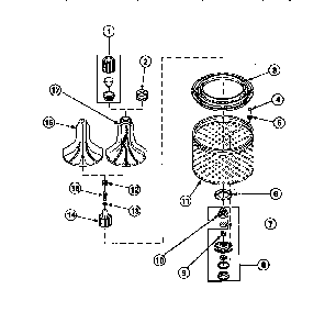 Agitator, Drive Bell, Seal Kit, Washtub And Hub Diagram and Parts List for CW8202W2-PCW8202W2B  Crosley Washer