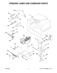 Freezer Liner And Icemaker Parts Diagram and Parts List for JFFCF72DKM00  Jenn-Air Refrigerator