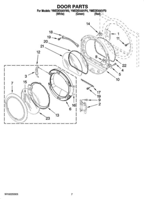 04 - Door Parts Diagram and Parts List for YMEDE500VF0  Maytag Dryer