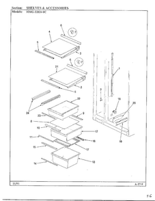 Shelves And Accessories Diagram and Parts List for 22824-0B  Admiral Refrigerator