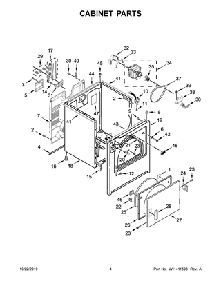Cabinet Parts Diagram and Parts List for 4KMEDC430JW0  Maytag Dryer