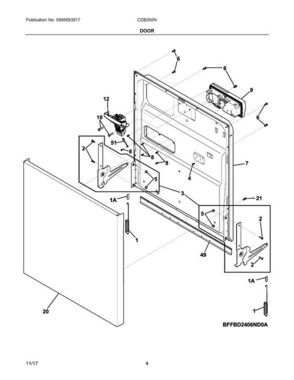 03 - Door Diagram and Parts List for CDB350NB9B  Crosley Dishwasher