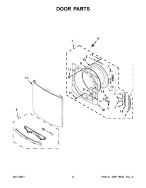05 - Door Parts Diagram and Parts List for MED5500FC1  Maytag Dryer