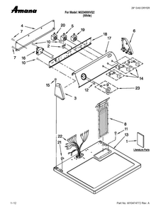 Top And Console Parts Diagram and Parts List for NGD4800VQ2  Amana Dryer