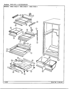 Shelves And Accessories Diagram and Parts List for 21822-1  Admiral Refrigerator
