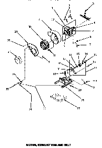 Motor, Exhaust Fan & Belt Diagram and Parts List for LEM547L-P1176706WL  Amana Dryer