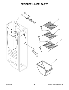 Freezer Liner Parts Diagram and Parts List for ASI2575GRB11  Amana Refrigerator