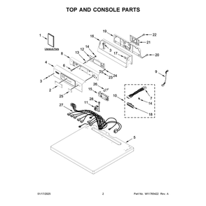 Top And Console Parts Diagram and Parts List for MDE20PRFZW0  Maytag Dryer