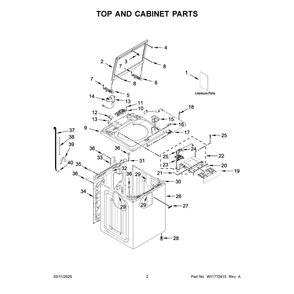 Top And Cabinet Parts Diagram and Parts List for MVW6230HC5  Maytag Washer