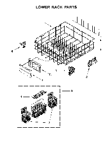 Lower Rack Parts Diagram and Parts List for 66514813N612  Kenmore Dishwasher