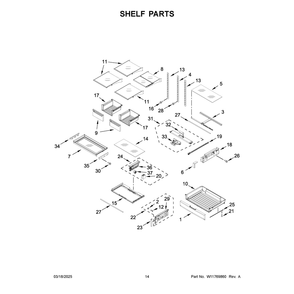 Shelf Parts Diagram and Parts List for MFT2772HEZ07  Maytag Refrigerator