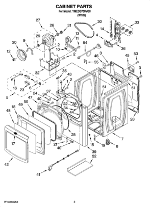 02 - CABINET PARTS Diagram and Parts List for YMEDB700VQ0  Maytag Dryer