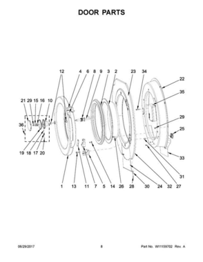 05 - Door Parts Diagram and Parts List for MXR20PNAAS  Maytag Washer
