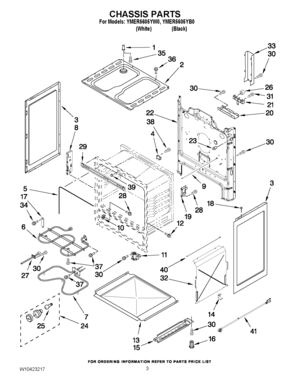 03 - CHASSIS PARTS Diagram and Parts List for YMER5605YW0  Maytag Range