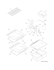 Shelves Diagram and Parts List for CRT182IPB4  Crosley Refrigerator