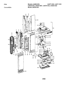 Vacuum Assembly Diagram and Parts List for U4675-930  Hoover Upright Vacuum