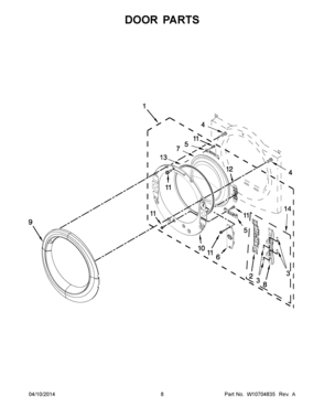 05 - DOOR PARTS Diagram and Parts List for YNED5800DW0  Maytag Dryer