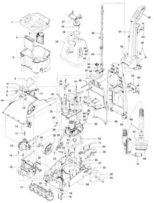 Motor, Handle, Tank, Hood, Switch Diagram and Parts List for F5858-950  Hoover Carpet Cleaner