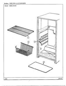 Fresh Food Compartment Diagram and Parts List for 181040  Admiral Refrigerator