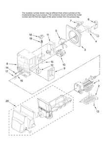 Motor And Ice Container Parts Diagram and Parts List for MFI2266AEW11  Maytag Refrigerator