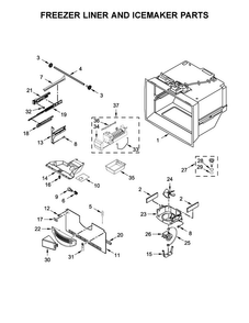 Freezer Liner And Icemaker Parts Diagram and Parts List for MBF2258FEZ01  Maytag Refrigerator
