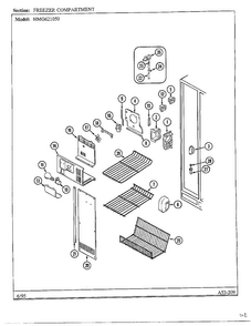 Freezer Compartment Diagram and Parts List for 621050  Admiral Refrigerator