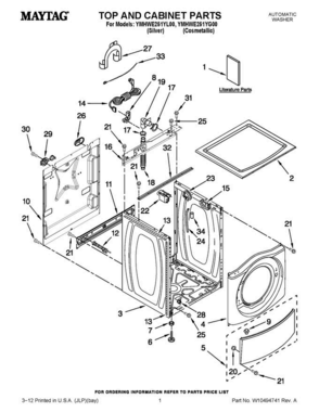 01 - Top And Cabinet Parts Diagram and Parts List for YMHWE251YL00  Maytag Washer