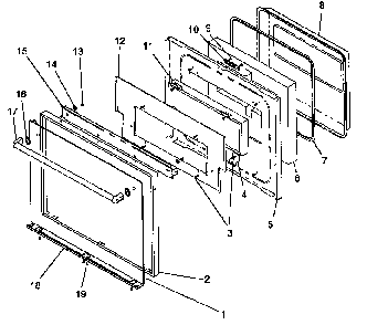 Oven Door, Frameless Diagram and Parts List for ACO27DE1-P1132343NE  Amana Wall Oven