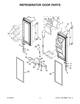 Refrigerator Door Parts Diagram and Parts List for MFT2776FEZ01  Maytag Refrigerator