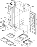 REF / FZ SHELVES, LIGHTS, AND HINGES Diagram and Parts List for SCD22TBW P1303511W W Amana Refrigerator