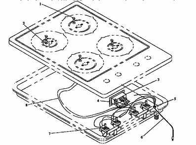 Electrical Components Diagram and Parts List for RTP308UK-P1142505NK  Caloric Cooktop