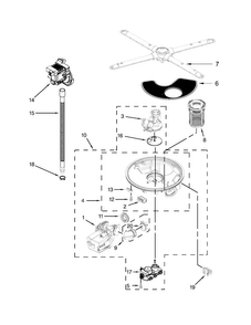 Pump, Washarm And Motor Parts Diagram and Parts List for JDB9800CWP1  Jenn-Air Dishwasher