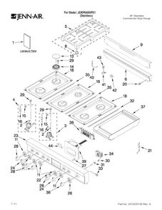 Cooktop, Burner And Grate Parts Diagram and Parts List for JGRP548WP01  Jenn-Air Range