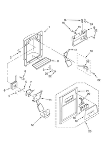 Dispenser Front Parts Diagram and Parts List for MSD2550VES00  Maytag Refrigerator