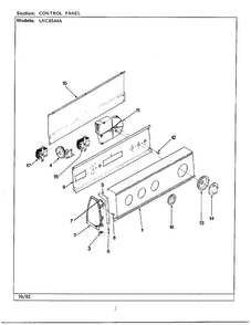 Control Panel Diagram and Parts List for 6544A  Norge Washer