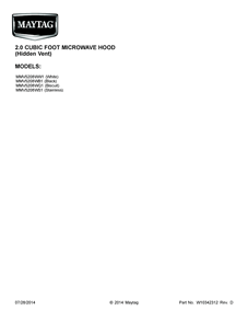Cover Sheet Diagram and Parts List for MMV5208WB1  Maytag Microwave