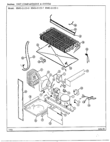 Unit Compartment And System Diagram and Parts List for 21153-0B  Admiral Refrigerator