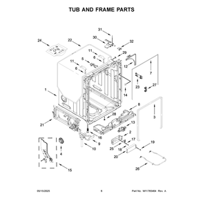 Tub And Frame Parts Diagram and Parts List for MDPS7024SZ0  Maytag Dishwasher