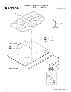 Cooktop, Burner And Grate Parts Diagram and Parts List for JGC9430BDB15  Jenn-Air Cooktop