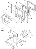 Oven Door and Storage Drawer Diagram and Parts List for ARH6710WW P1143430NWW Amana Range